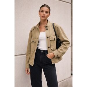 Zara Womens S Tan Khaki Cotton Utility Military‎ Field Jacket Gorpcore Cargo
